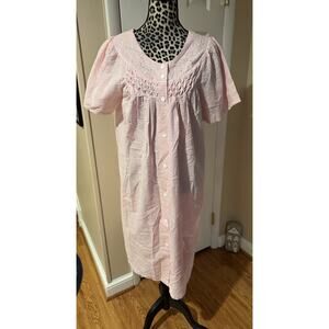 Miss Elaine Pink/white Robe Muu Muu Nightgown Snap Front Pockets New Gingham L